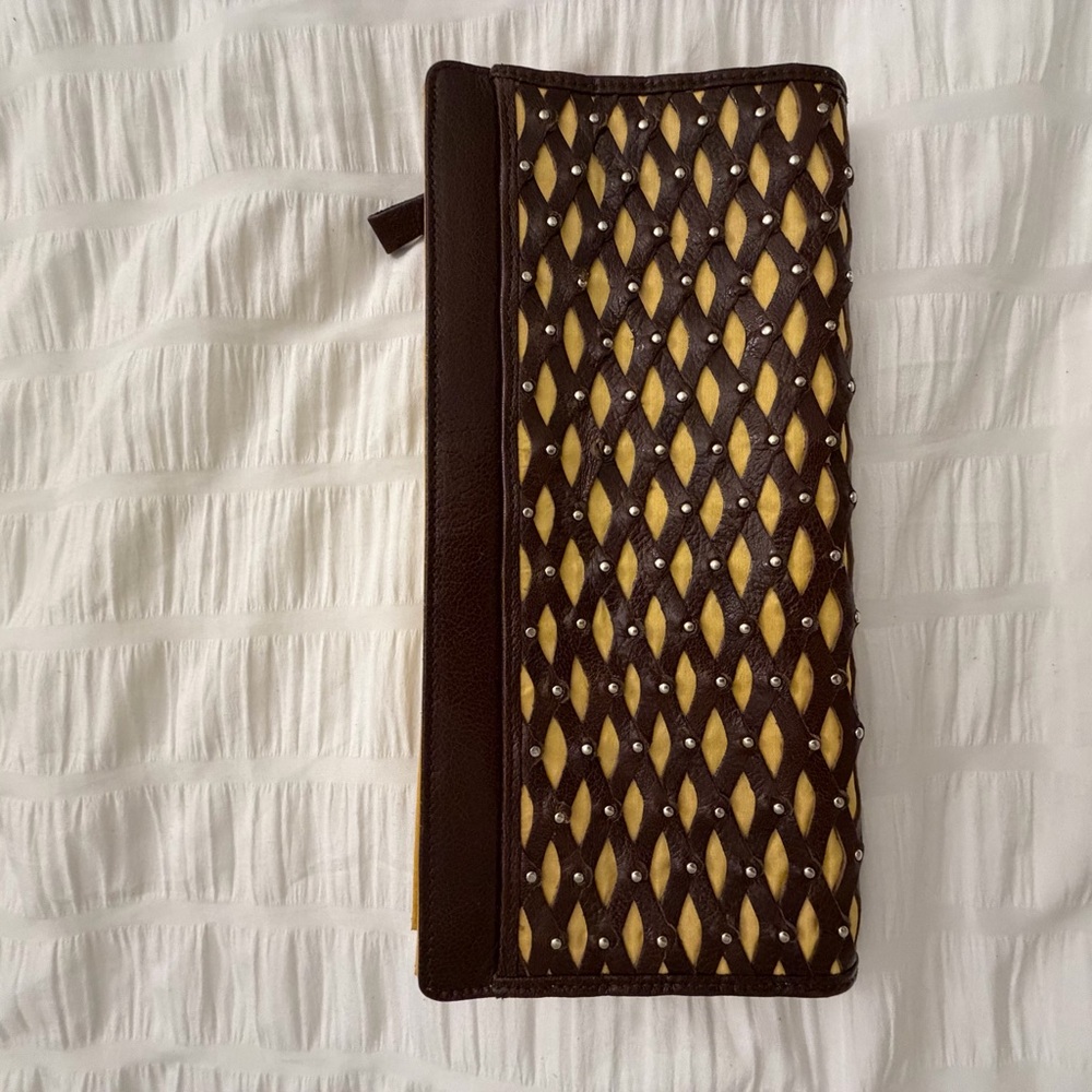 Tusk Brown and Yellow Woven Clutch